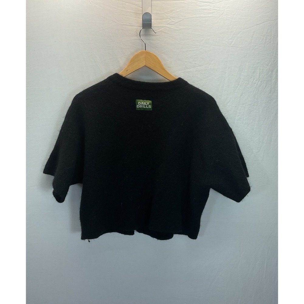 Daily Drills Single Button short slv Sweater Knit Cardigan Size S/XS Black wool - Picture 2 of 8